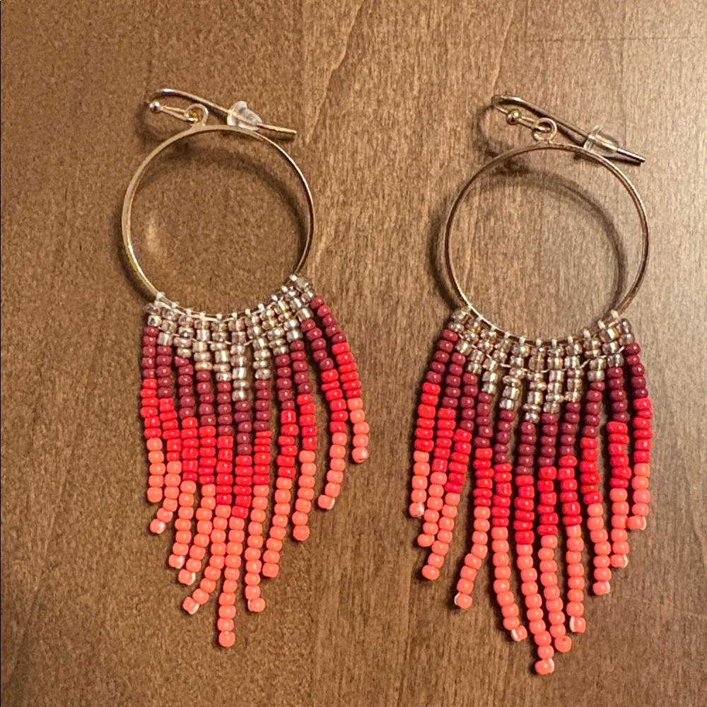 Like New! Elegant Beaded Hoop Earrings - Vibrant Color! - Picture 3 of 8